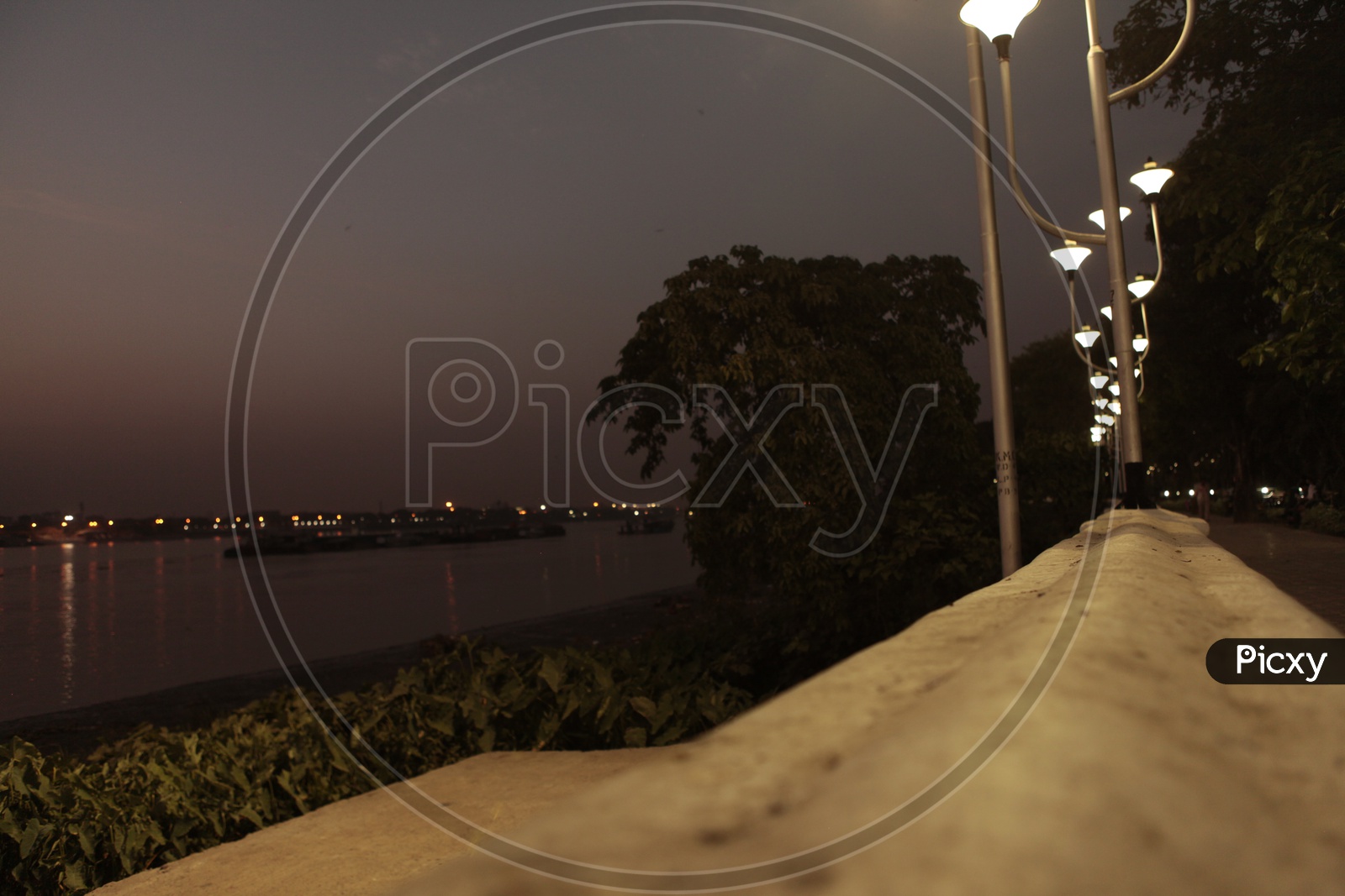 Street lights by the Hooghly river