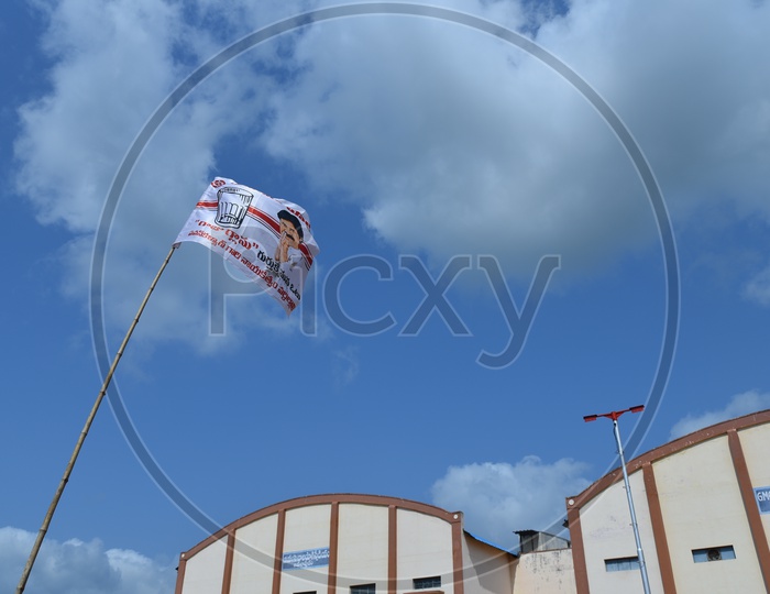 Jana Sena party symbol "Glass tumbler" on a flag