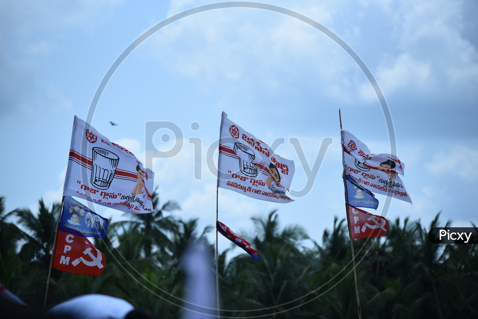 Jana sena party symbol 'Glass tumbler' on flags