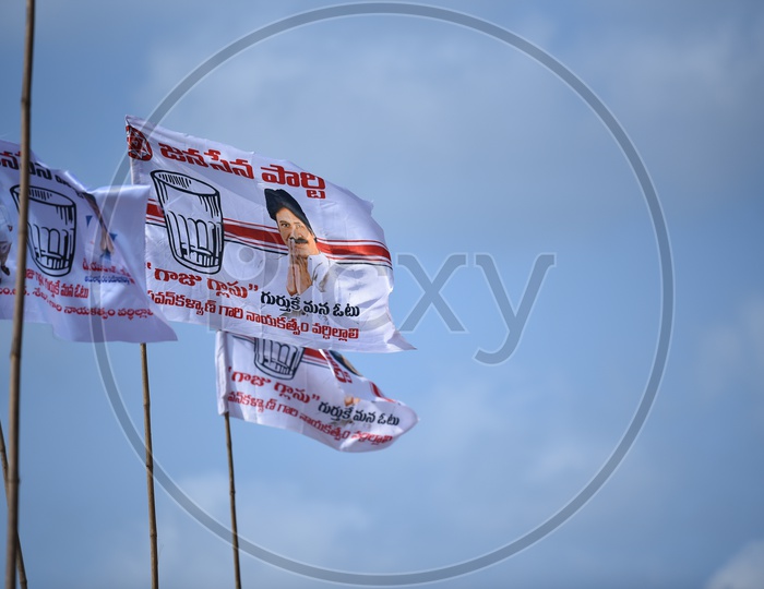 Jana Sena party symbol 'Glass tumbler' on flags