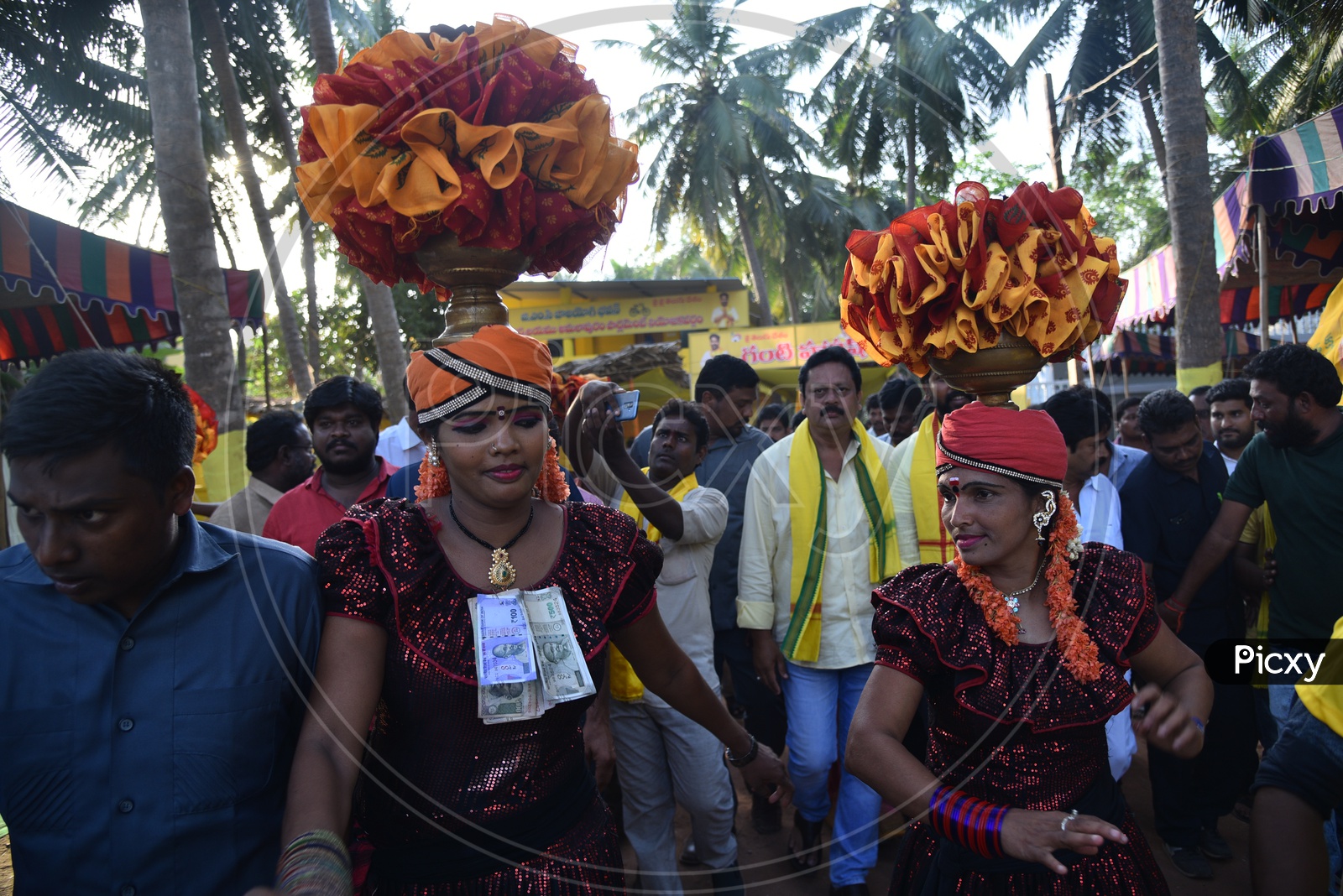 Garaga folk dance being performed ahead of TDP election campaign rally in Amalapuram
