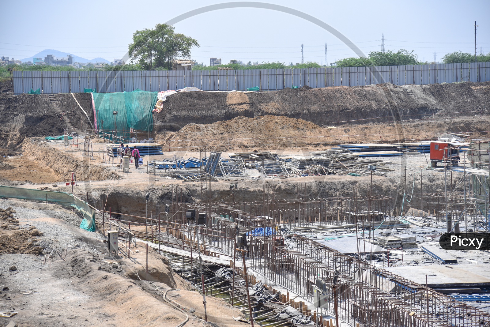 Basement Pillar Construction with Caste Iron Bars At a Construction Site