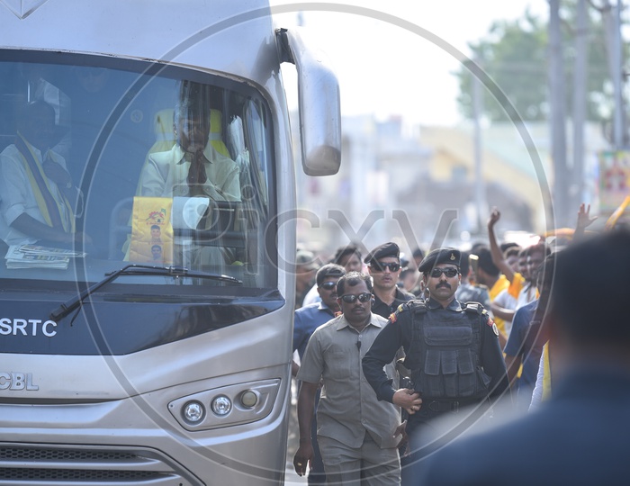 Nara Chandra Babu Naidu In APSRTC Bus During Election Campaign
