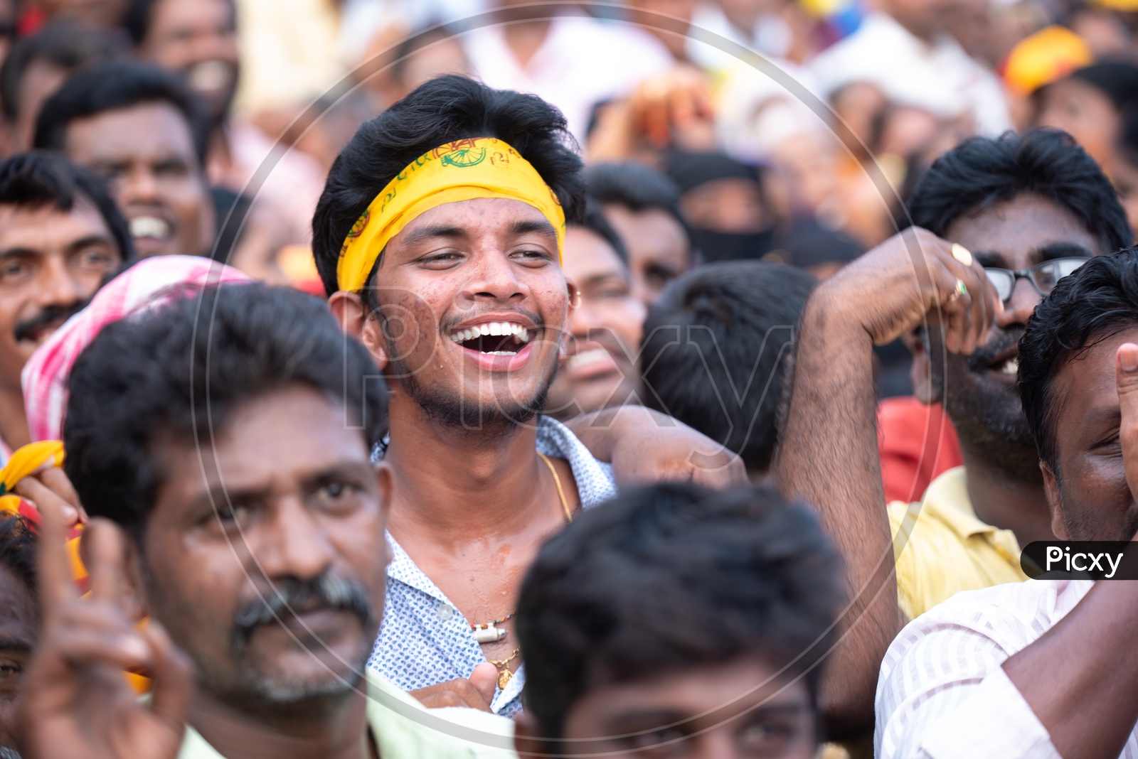 Happy Young  Party Supporters Of TDP  Party During Road Rally Shows
