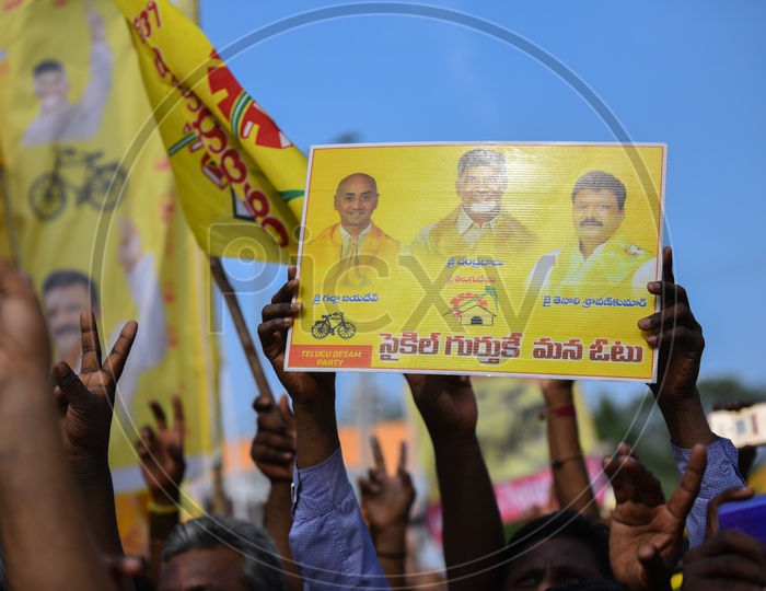 TDP Supporters With Party Placards During Election Campaign Rally