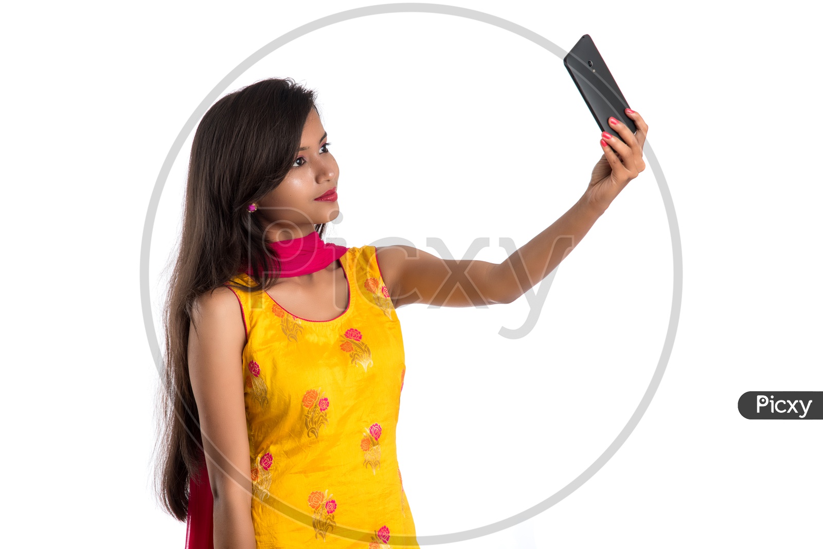 Beautiful Indian Girl Taking Selfie In Smart Phone