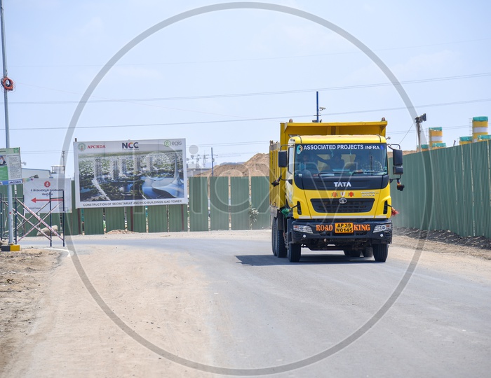 Heavy Transport Lorry/truck On Roads At Construction Sites in amaravati Capital Region