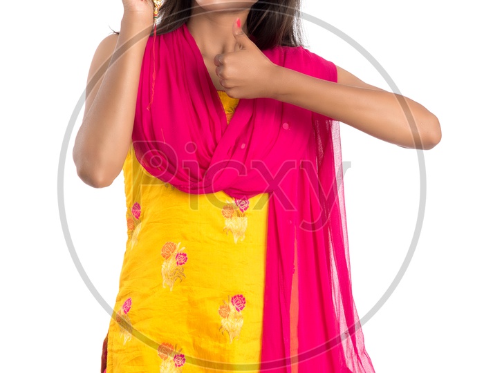 Beautiful Indian Girl  Showing Rakhis  on Occasion of  Raksha Bandhan  Festival