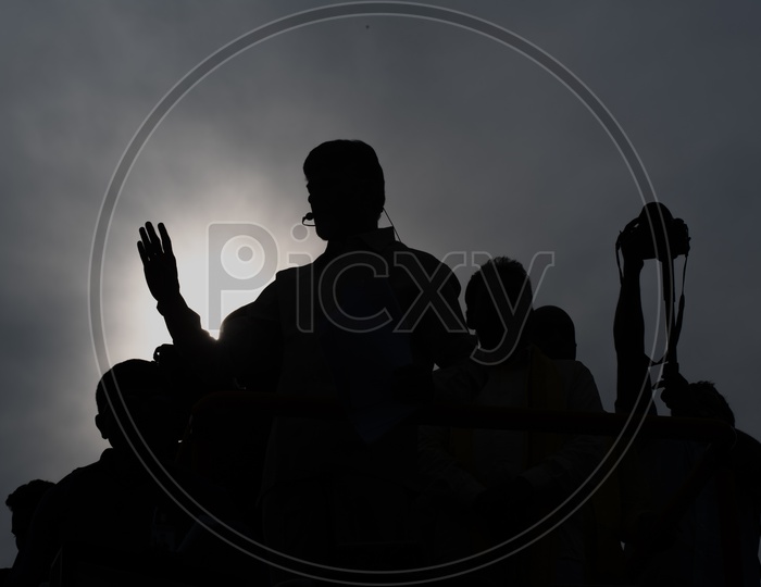 Silhouette Of Nara Chandra Babu Naidu  Speaking In a Road Rally During Election Campaign