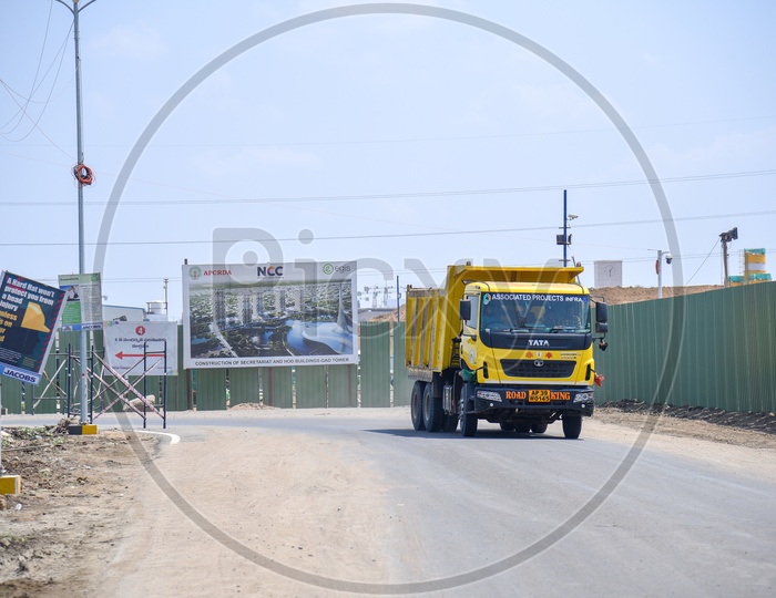 Heavy Transport Lorry On Roads At Construction Sites in amaravati Capital Region