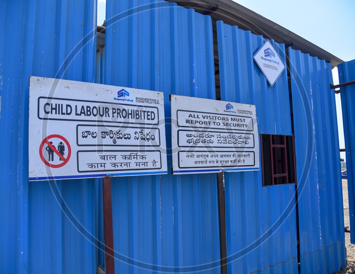 Child Labour Prohibited Sign Boards At AP State Capital Region Construction Sites