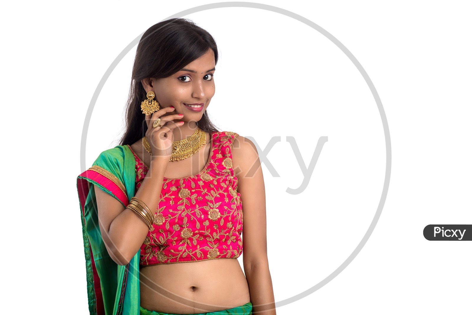 Portrait Of a Indian Traditional Young Woman  with a Expression On Face  Over a  White Background