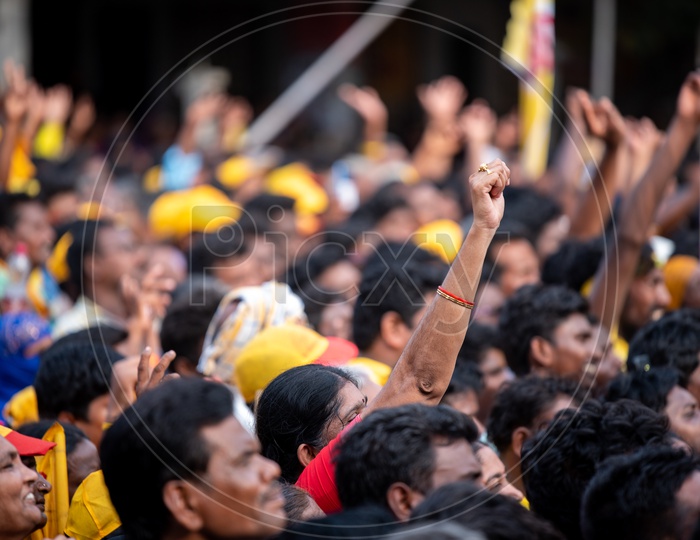 Woman Supporters Rise Hands As a Support For TDP Party During Election Campaign