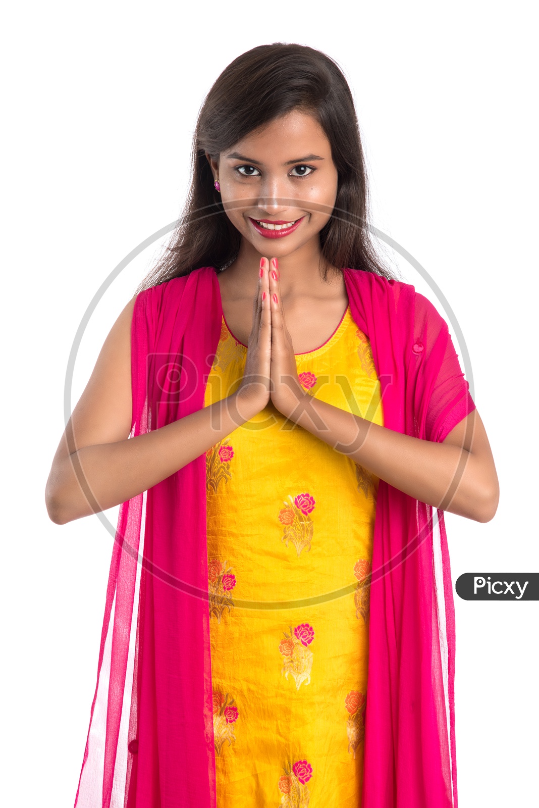 Beautiful Indian Girl With Namaste Gesture And With Smile Face