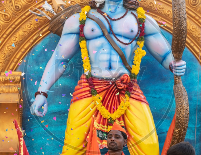 Lord Sri Rama statue at Shri Rama Shobha yatra in Hyderabad