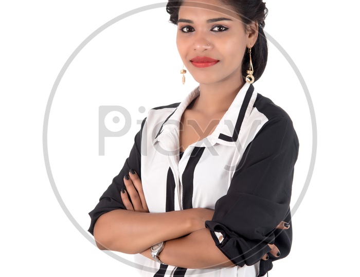 Portrait Of an Young Indian Girl Posing On an Isolated White Background