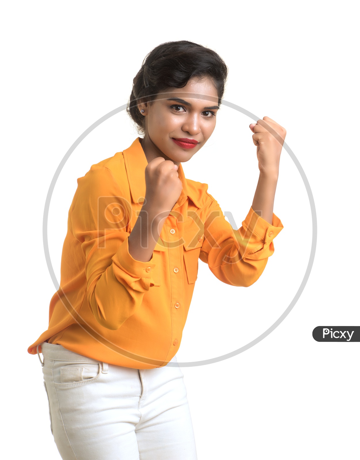 Pretty Young Girl With a Gesture And Expression Posing On an Isolated White Background