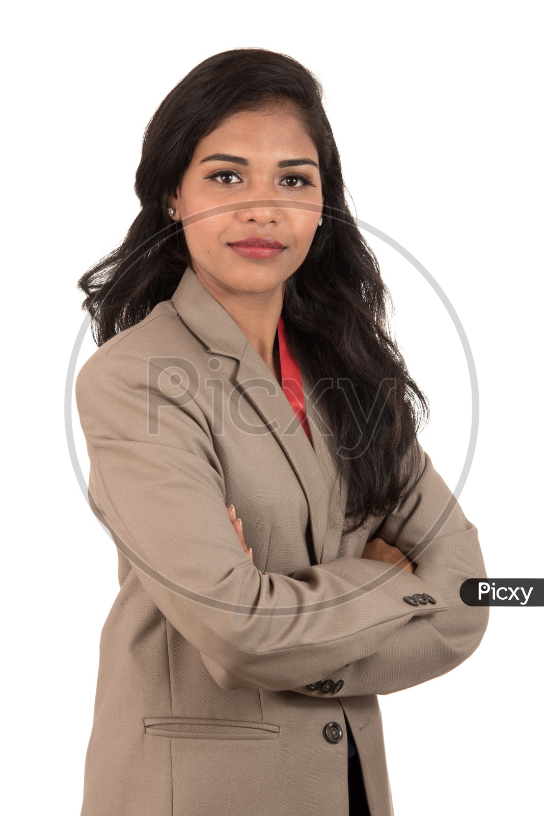 Smiling business woman with her hands folded
