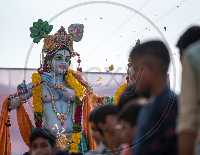 Lord Sri Krishna statue at Shri Rama shobha yatra in Hyderabad