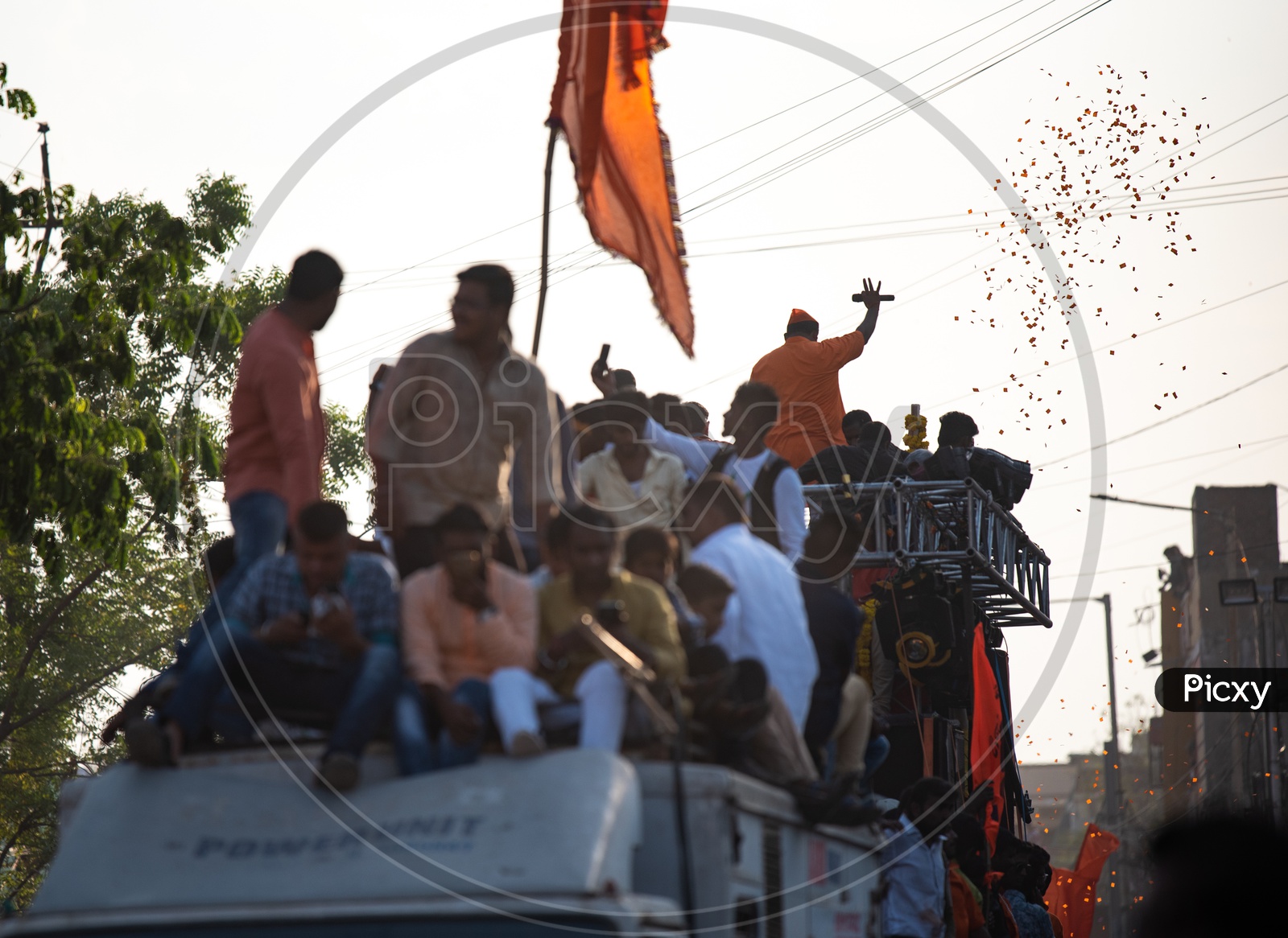 T. Raja Singh, MLA waving to the crowd at Shri Rama Shobha Yatra in Hyderabad