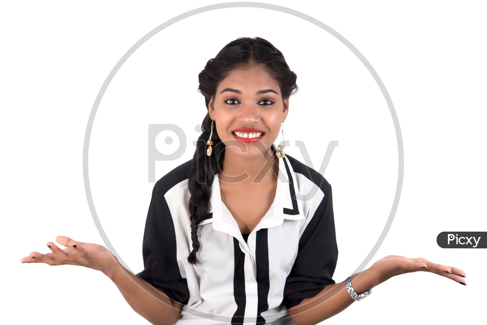 Pretty Young Indian Girl With Gesture and Smile on Face And Posing On an Isolated White Background