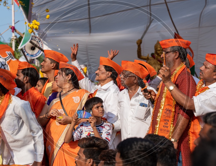 Bharatiya Janata Party workers participating  at Shri Rama Shobha Yatra in Hyderabad