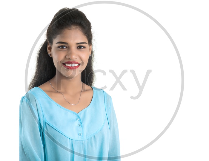 Portrait Of a Young Indian Girl With Smile Face On an Isolated White Background