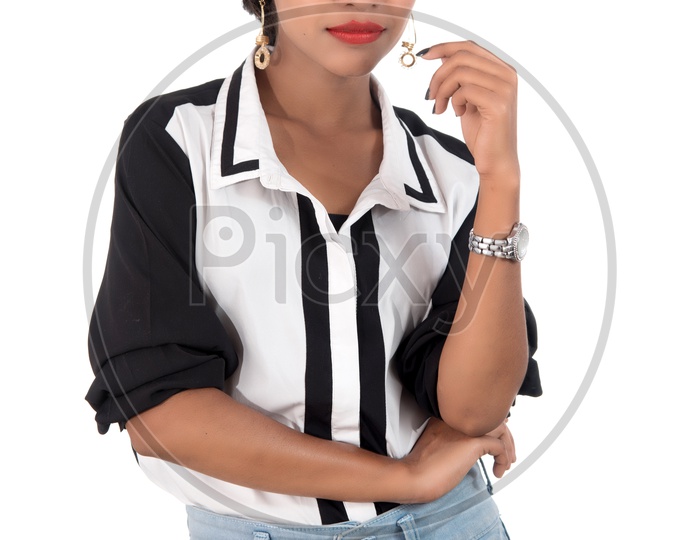 Young Beautiful Woman Showing Gestures And Smile On Face On an Isolated White Background