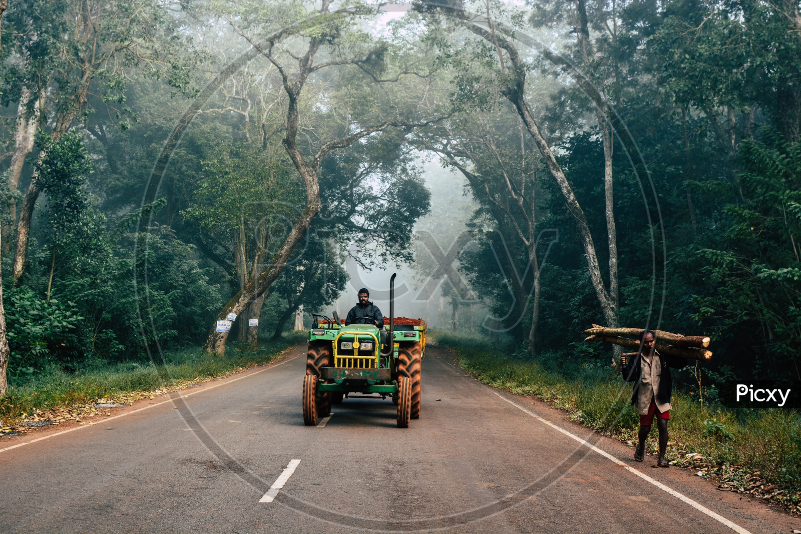 Tractor On the Rural Village Roads