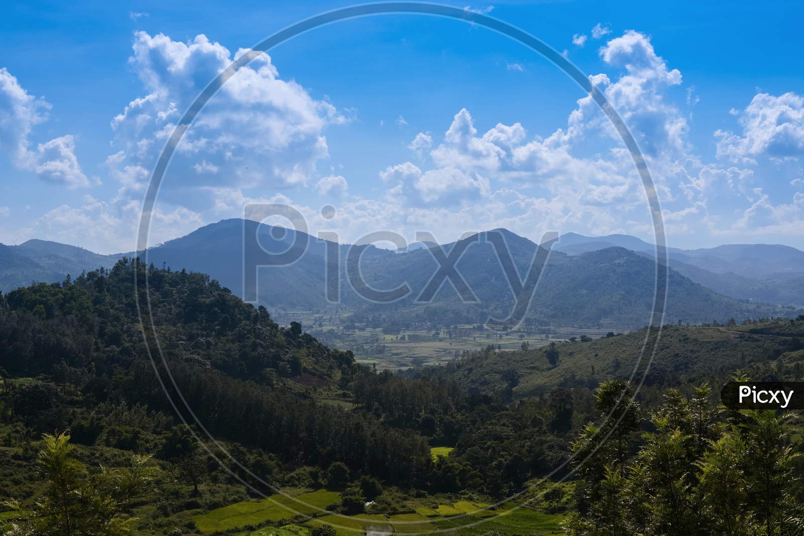 A Landscape View Of Agricultural Fields and Valleys