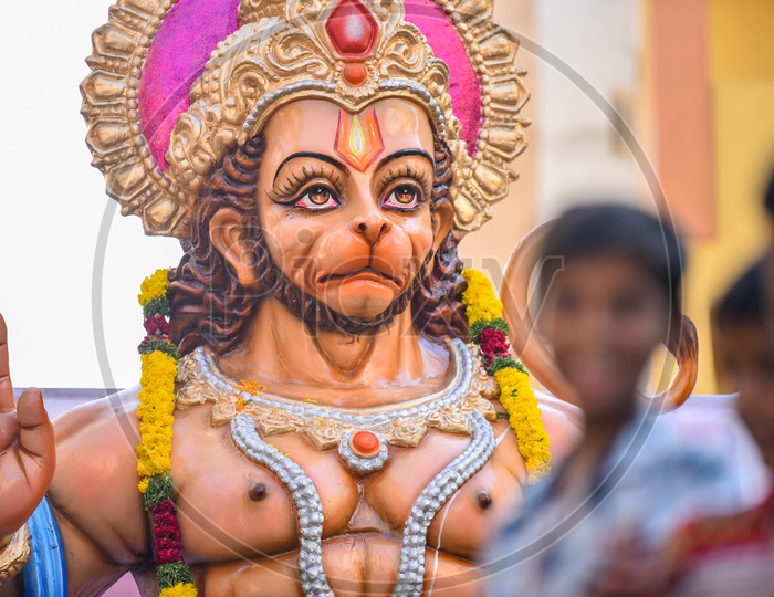 Lord Hanuman statue at Shri Rama shobha yatra in Hyderabad
