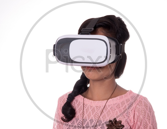 Young Indian Girl Wearing VR Device , Indian Girl Experiencing The Virtual Reality Headset