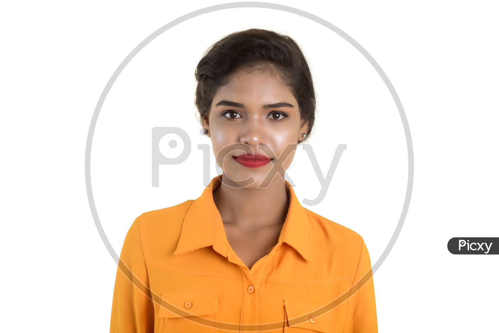 Indian woman wearing makeup with yellow shirt