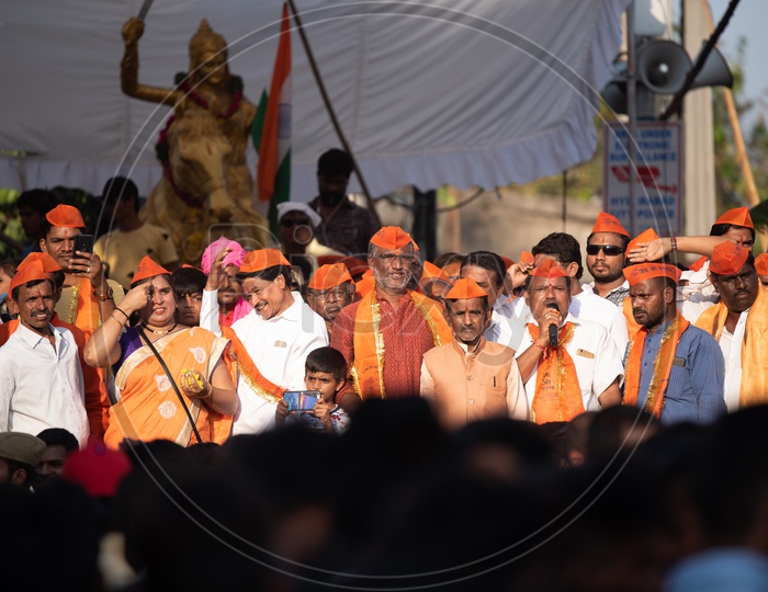 Devotees participating at Shri Rama Shobha Yatra in Hyderabad
