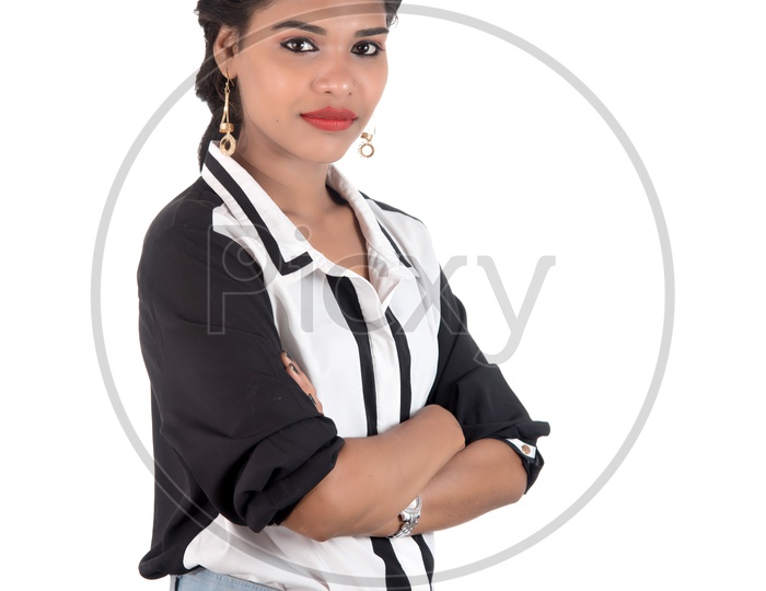 Portrait Of an Young Indian Girl Posing On an Isolated White Background