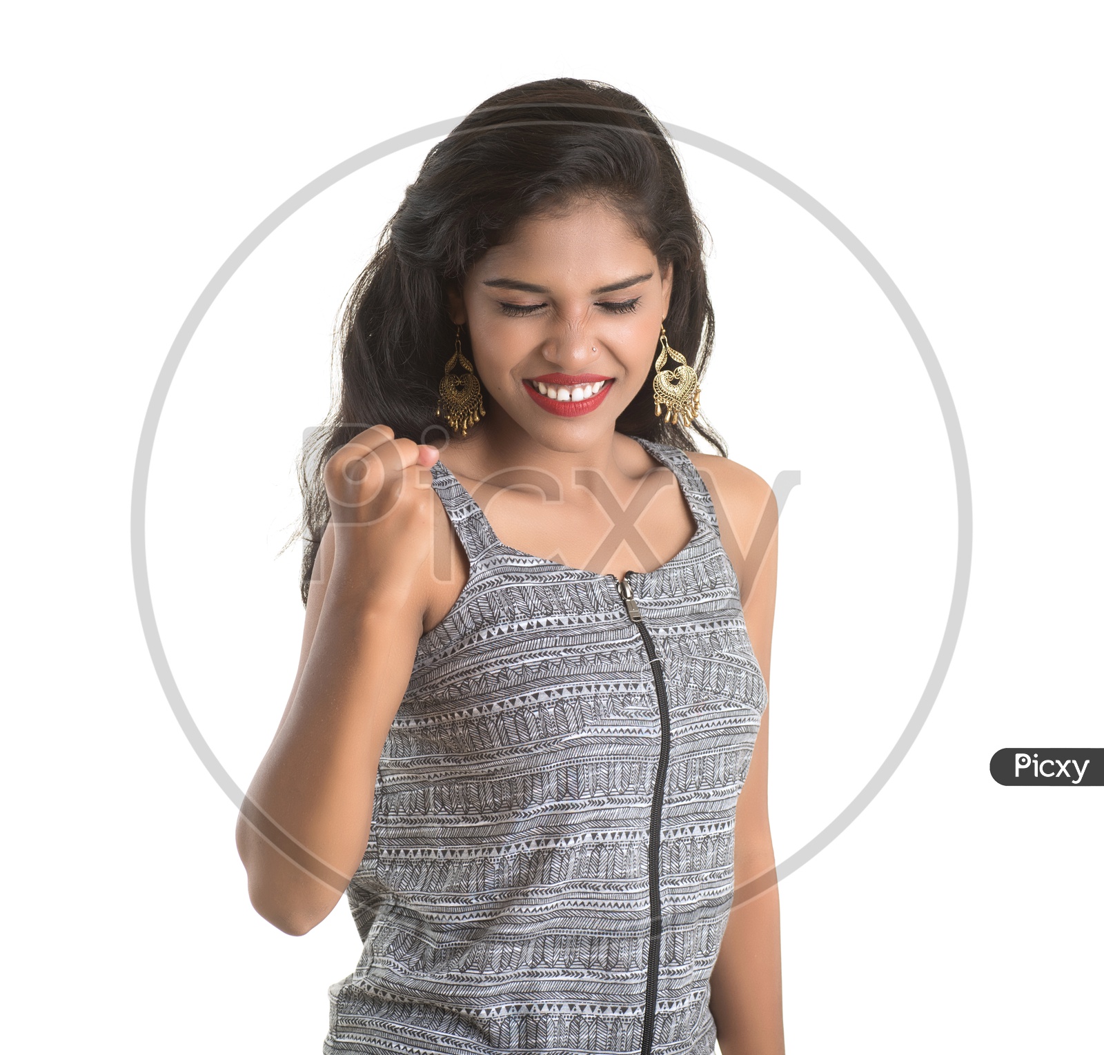 Pretty Young Girl  Showing Gestures and With Happy Smile On Face  Posing On an Isolated White Background