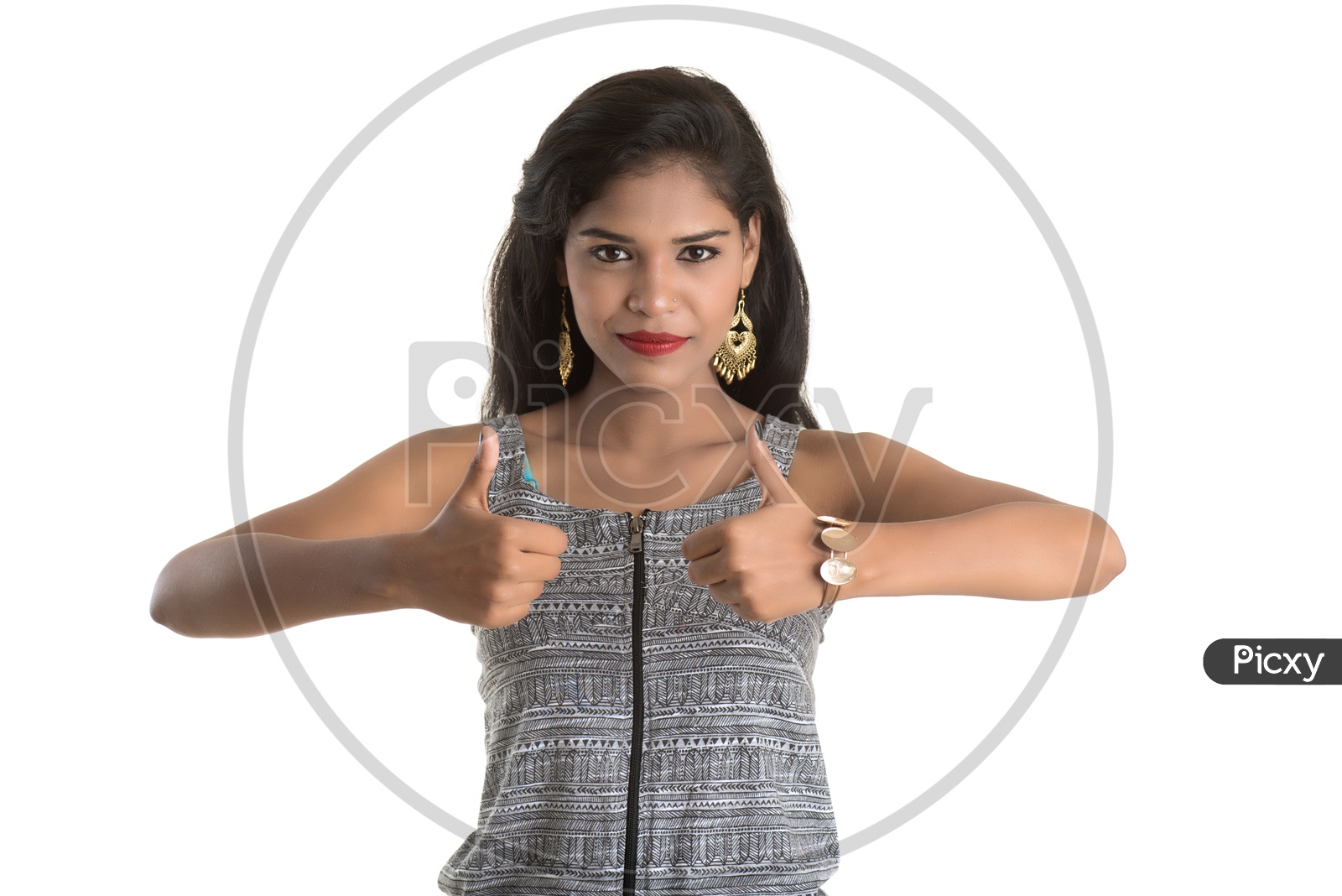 Pretty Young Girl  Showing Gestures and With Happy Smile On Face  Posing On an Isolated White Background