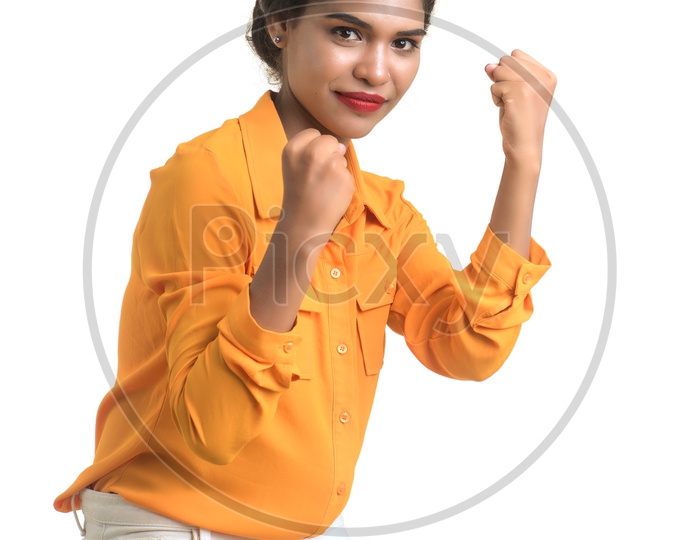 Pretty Young Girl With a Gesture And Expression Posing On an Isolated White Background