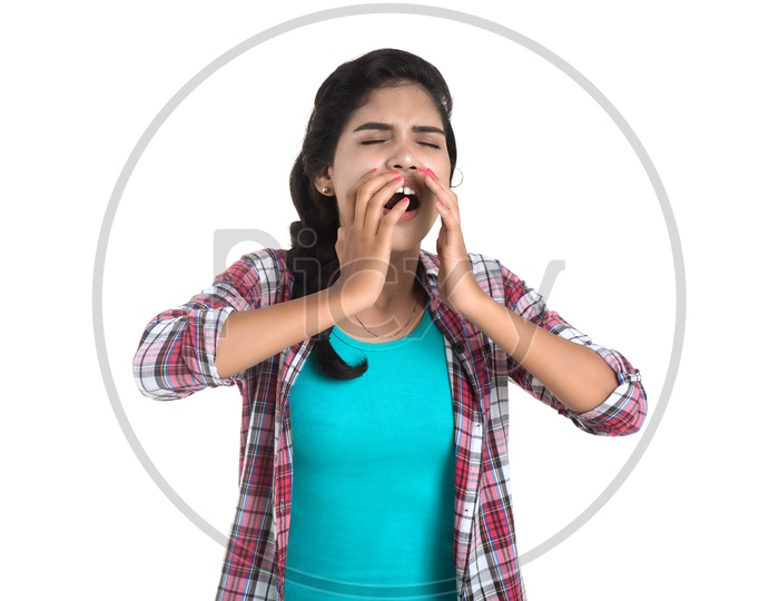 Young Sick Woman Blowing Her Nose to a kerchief , Running Nose , Has Fever , Cold and Allergic Rhinitis . Young Woman Got Cold