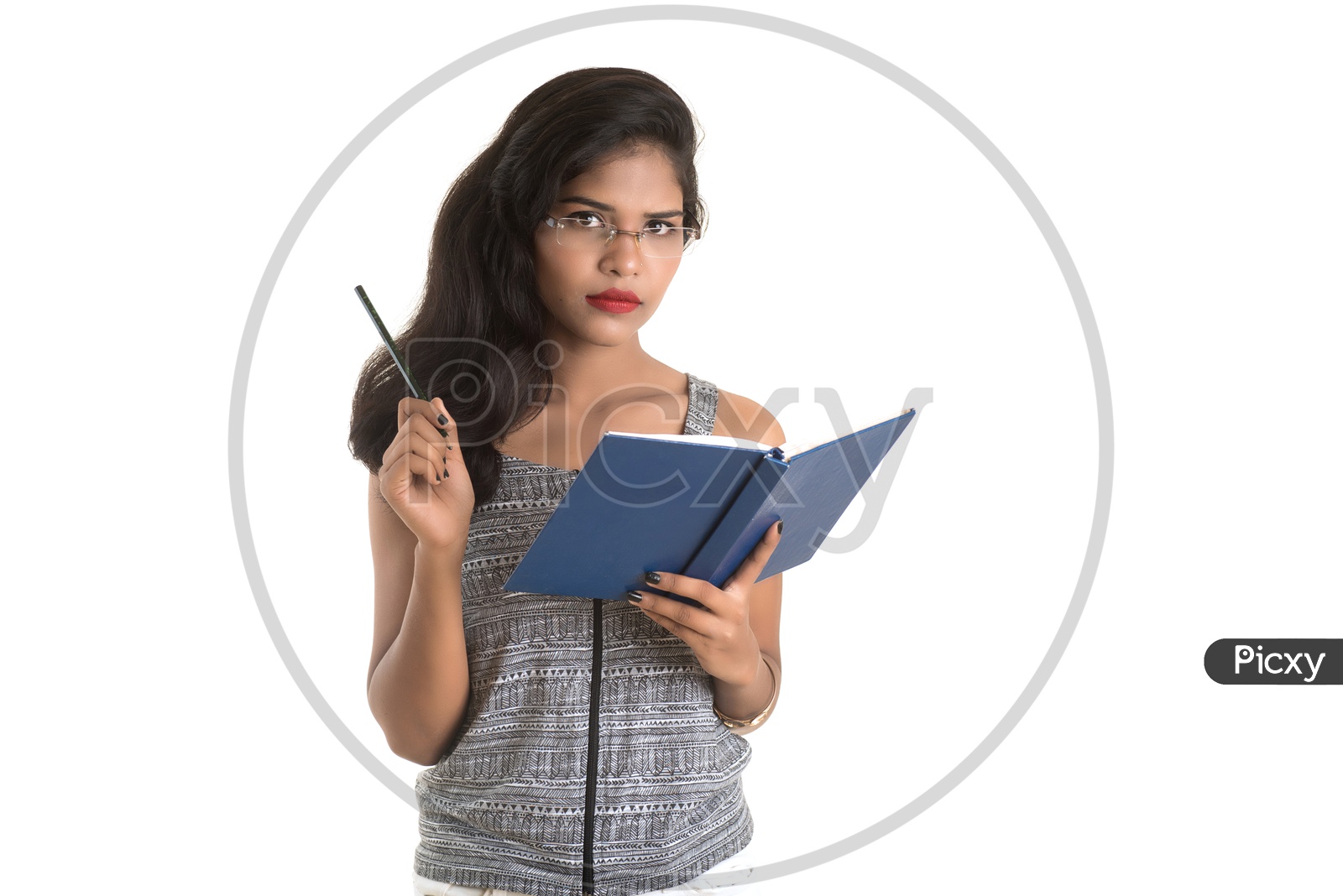 Pretty Young Girl Student Holding Book with pretty expressions and  Posing on an isolated White Background