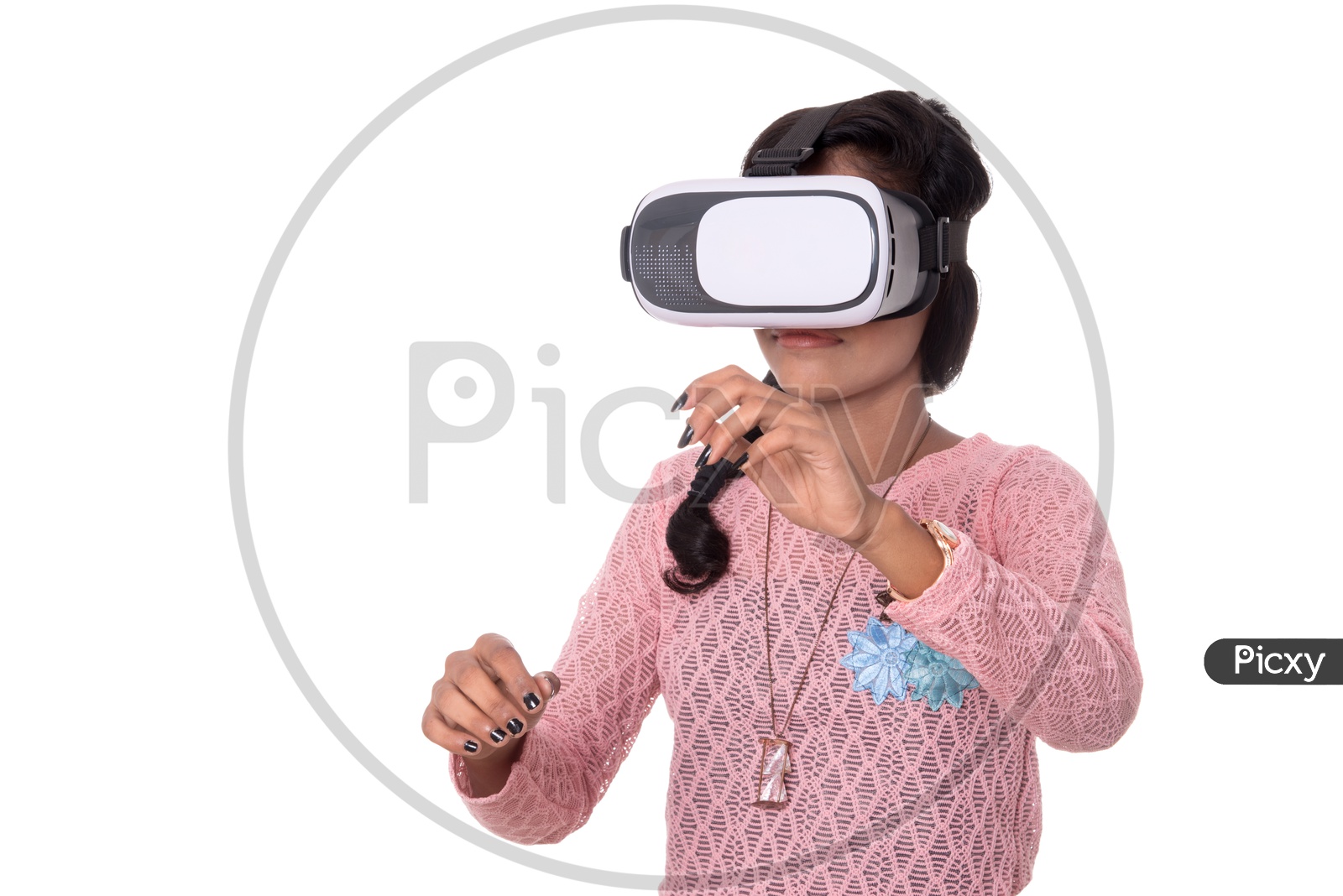 Young Indian Girl Wearing VR Device , Indian Girl Experiencing The Virtual Reality Headset