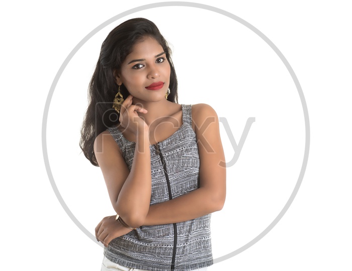 Pretty Young Girl With a Expression On Face And Posing On an Isolated White Background