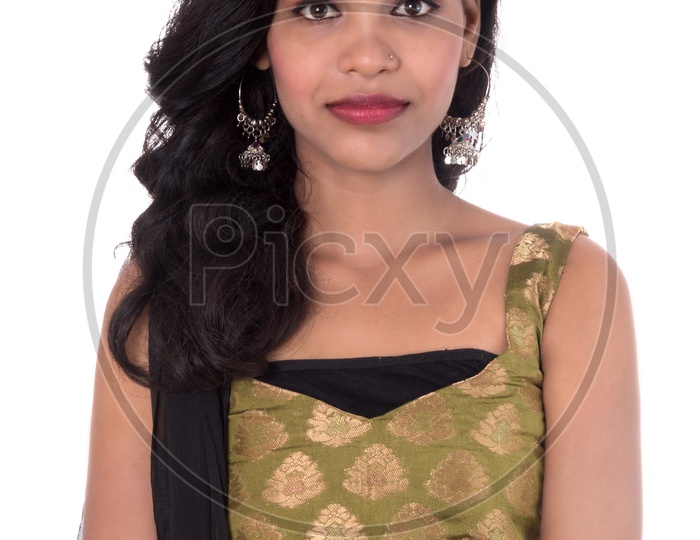 Portrait of a Young Beautiful Girl Posing On White Background
