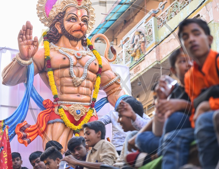 Hanuman statue at Shri Rama Shobha yatra in Hyderabad