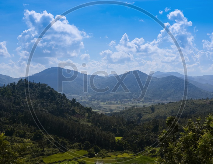 A Landscape View Of Agricultural Fields and Valleys