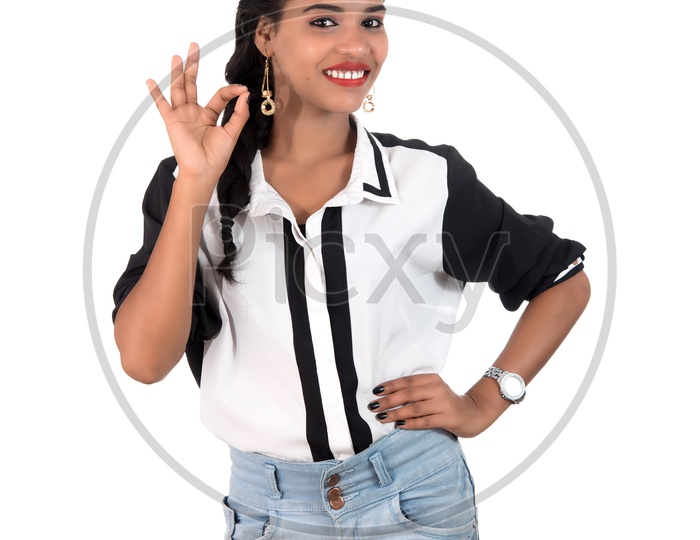 Young Beautiful Girl Standing With a Gesture and expression And Posing Over Isolated White Background