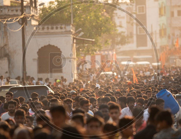 Massive crowd gathering at Shri Rama Shobha Yatra in Hyderabad