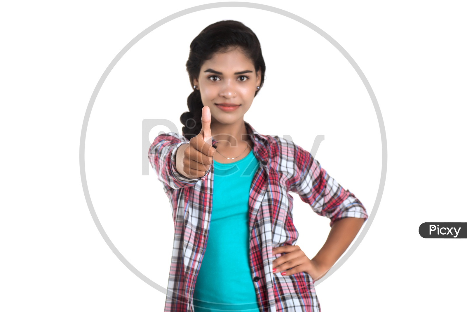 Portrait of a Pretty Young Woman with Gestures and Expressions  Posing Over a White Background