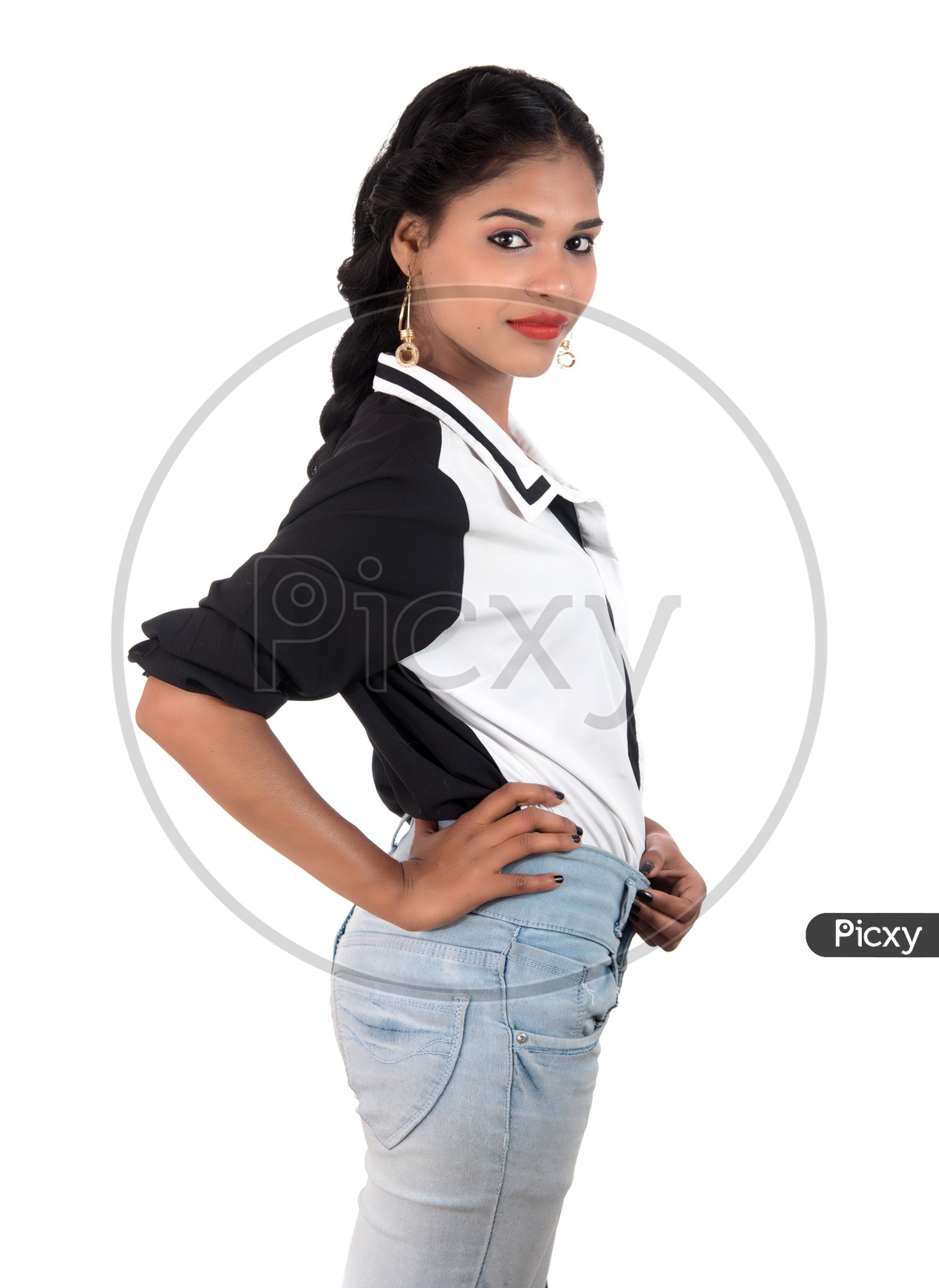 Portrait Of a Young Beautiful Woman Standing And Posing Over a White Isolated Background