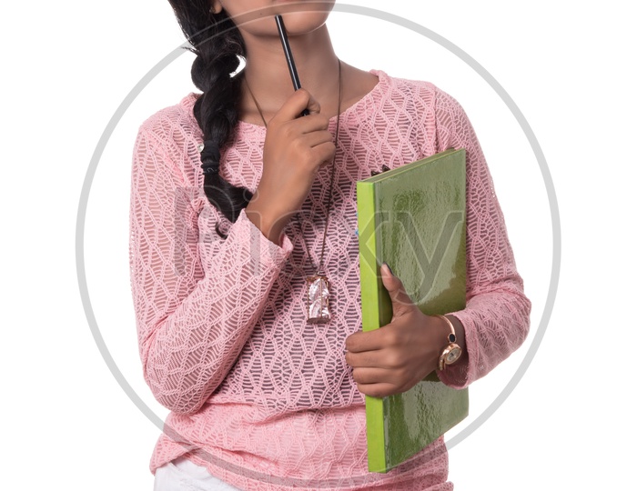 Young Girl Or Student Thinking On a White Background